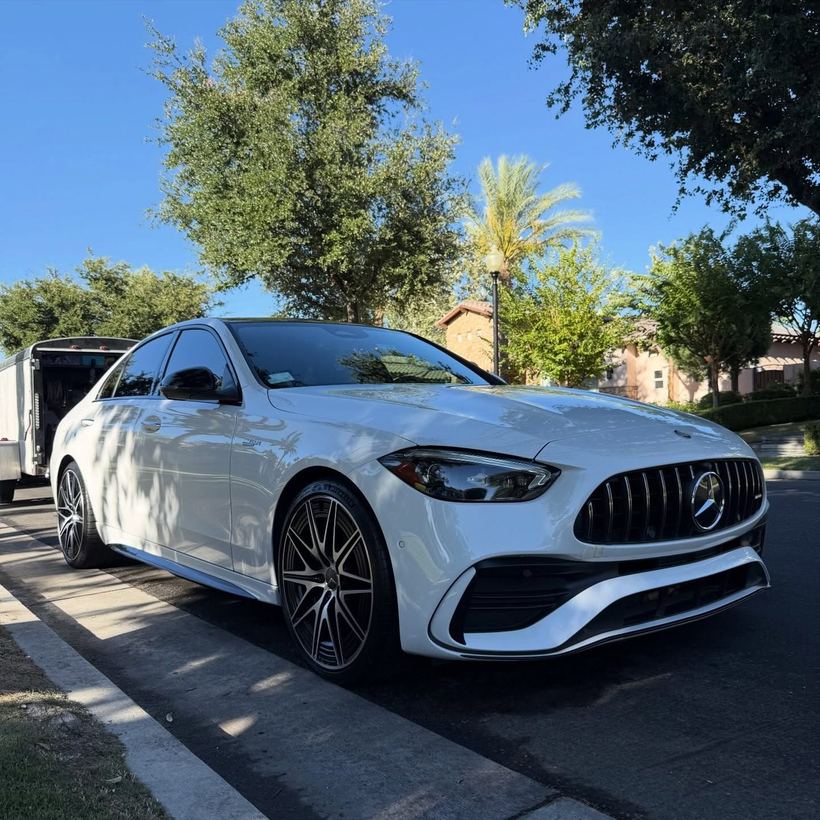 White Mercedes-AMG after a detail